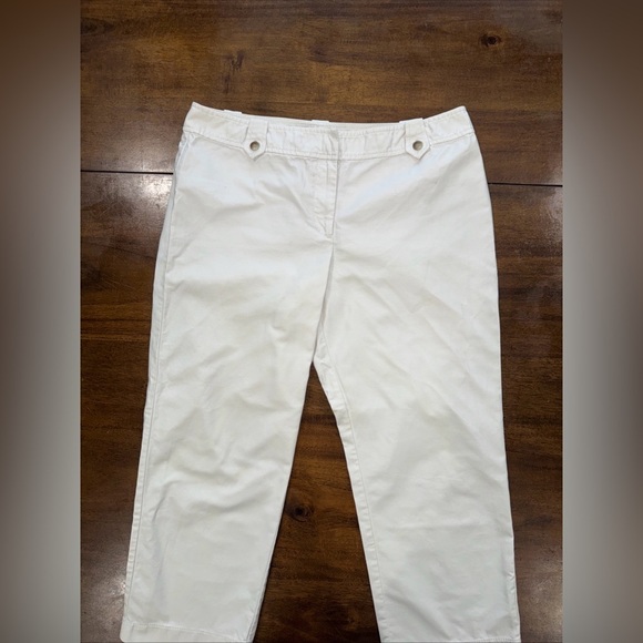 Ann Taylor Signature Fit Low on Waist White Cotton Stretch Ankle Crop Pants 12 - Picture 2 of 11